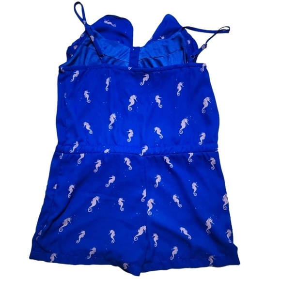 L'Amour Nanette Lepore Seahorse Print Blue Romper Button-Up Ruffle Size Medium - Picture 3 of 6